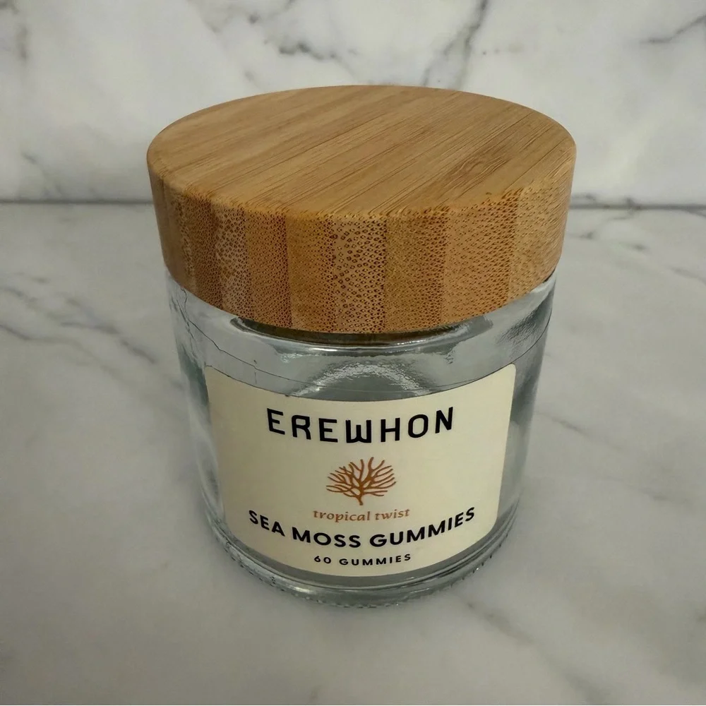 EREWHON Glass 14oz Jar Branded Lux Grocery Store Empty Reusable Wooden Lid Jar